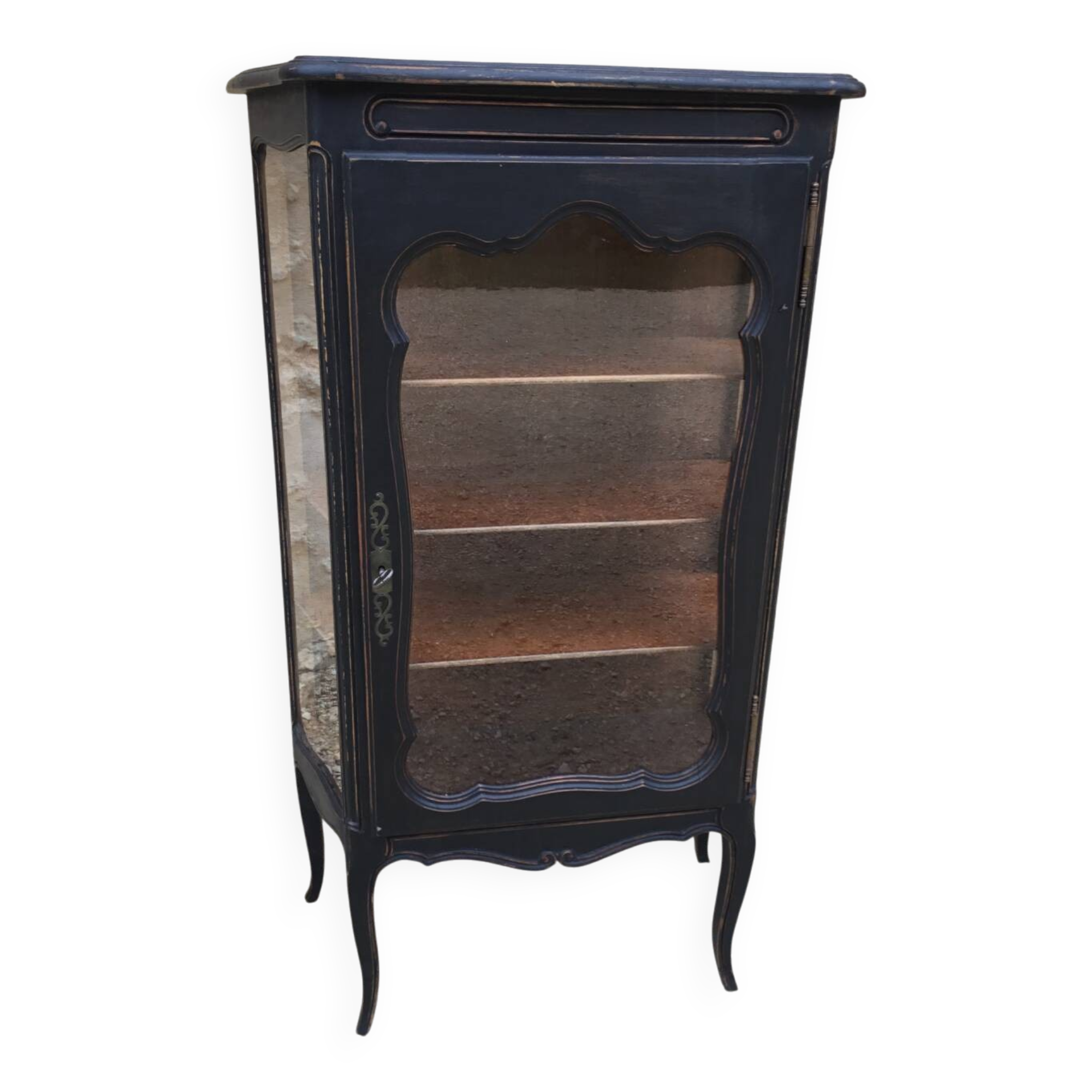 Louis XV style black patinated cherry wood display case