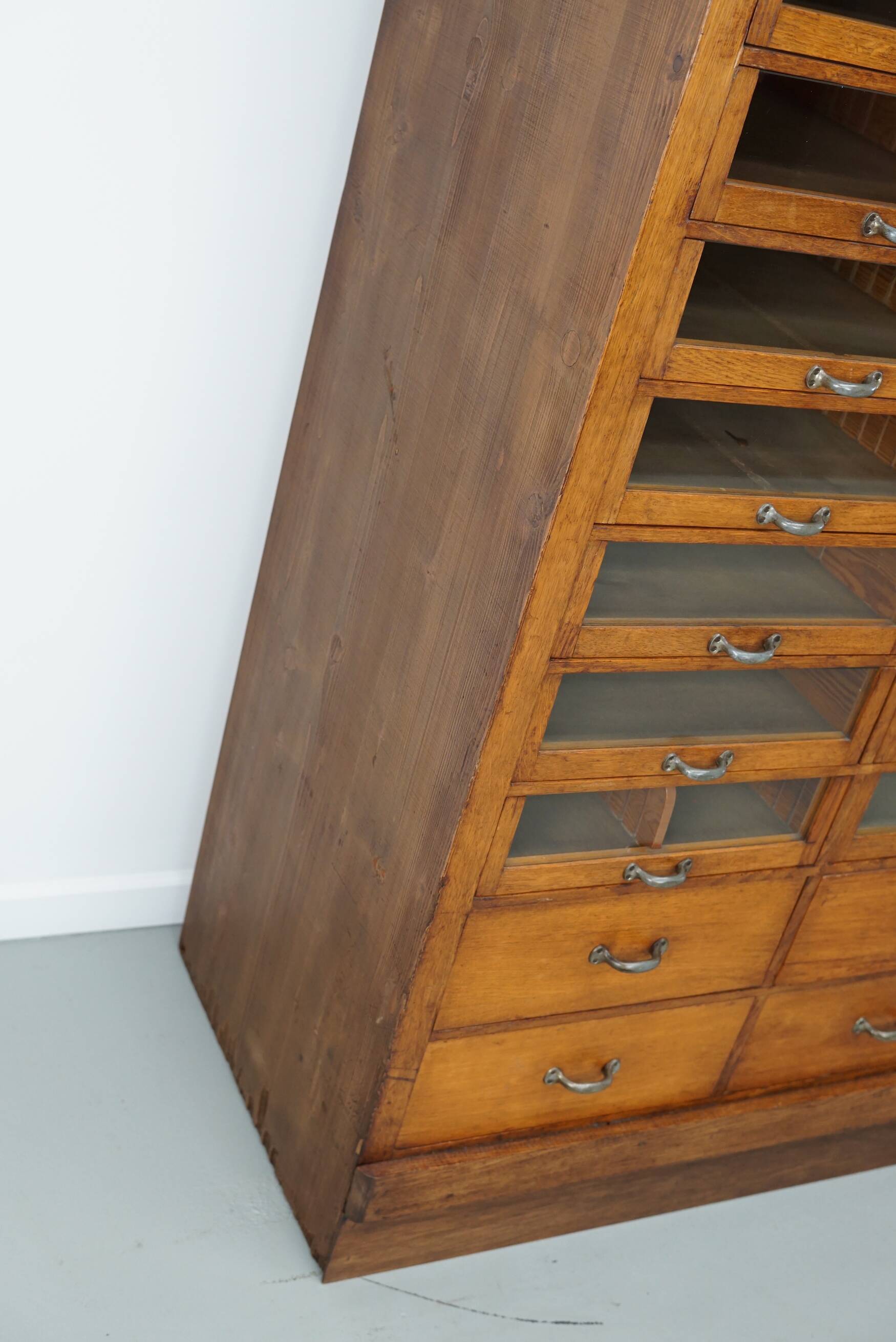 Large vintage German oak haberdashery shop cabinet, 1940s