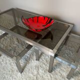 70s design brushed steel coffee table and nesting tables