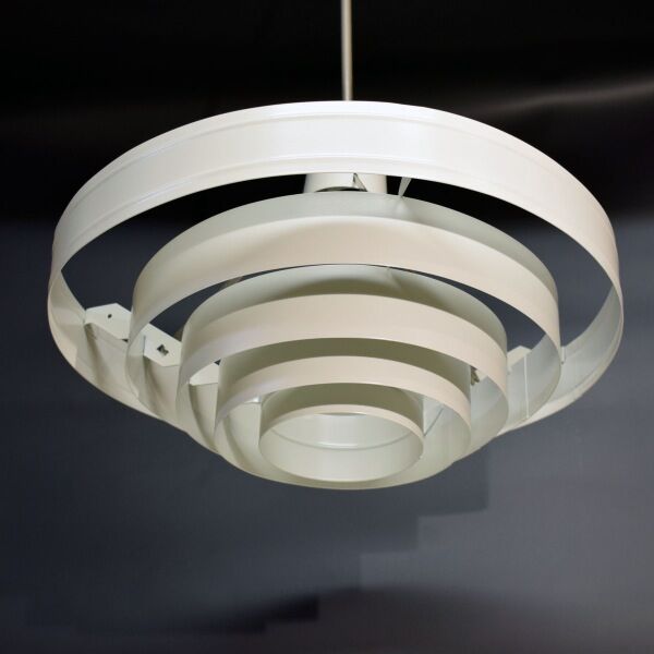 Saturn pendant light in satin white lacquered metal