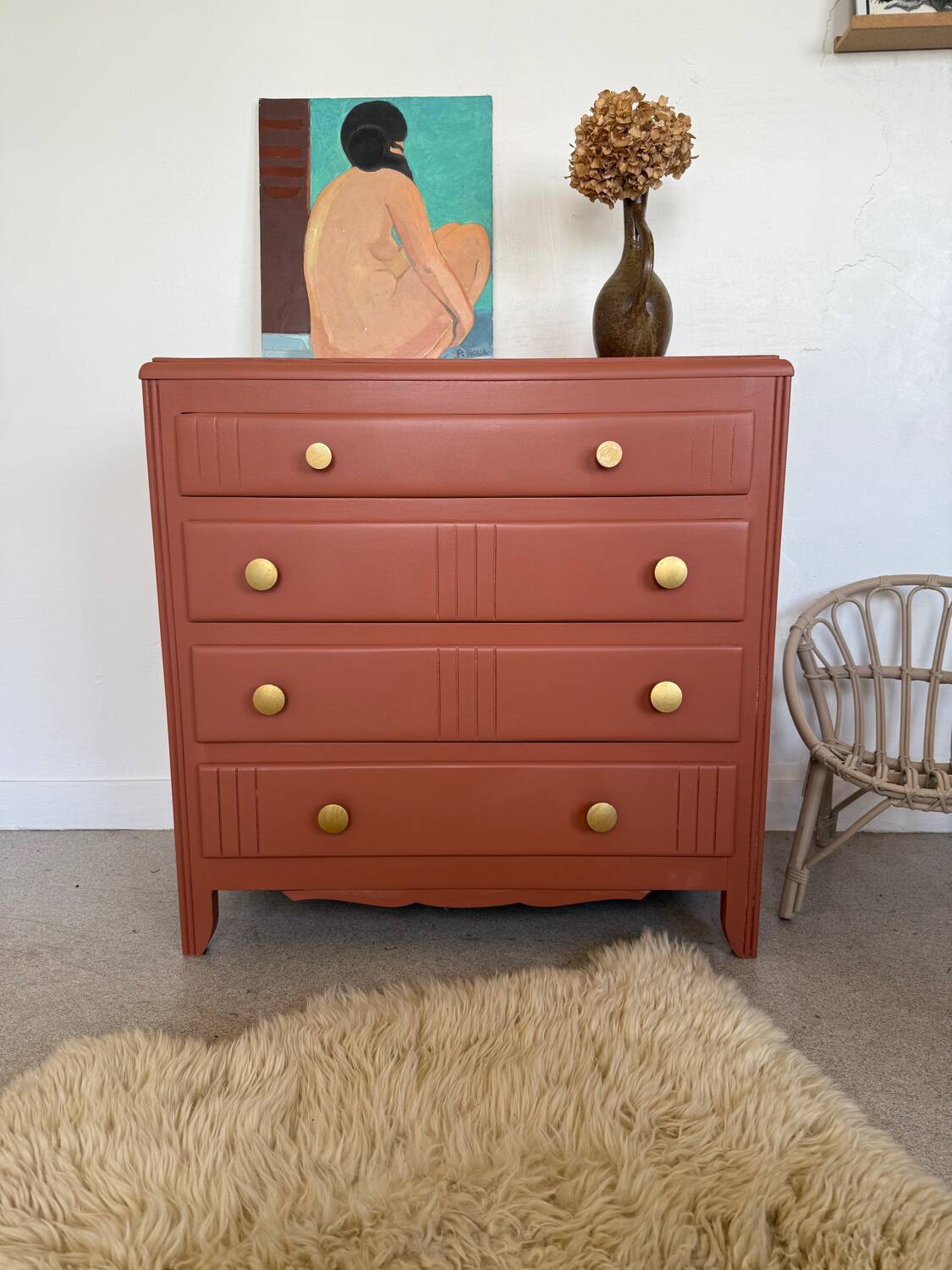 Commode vintage bois terra cotta art déco
