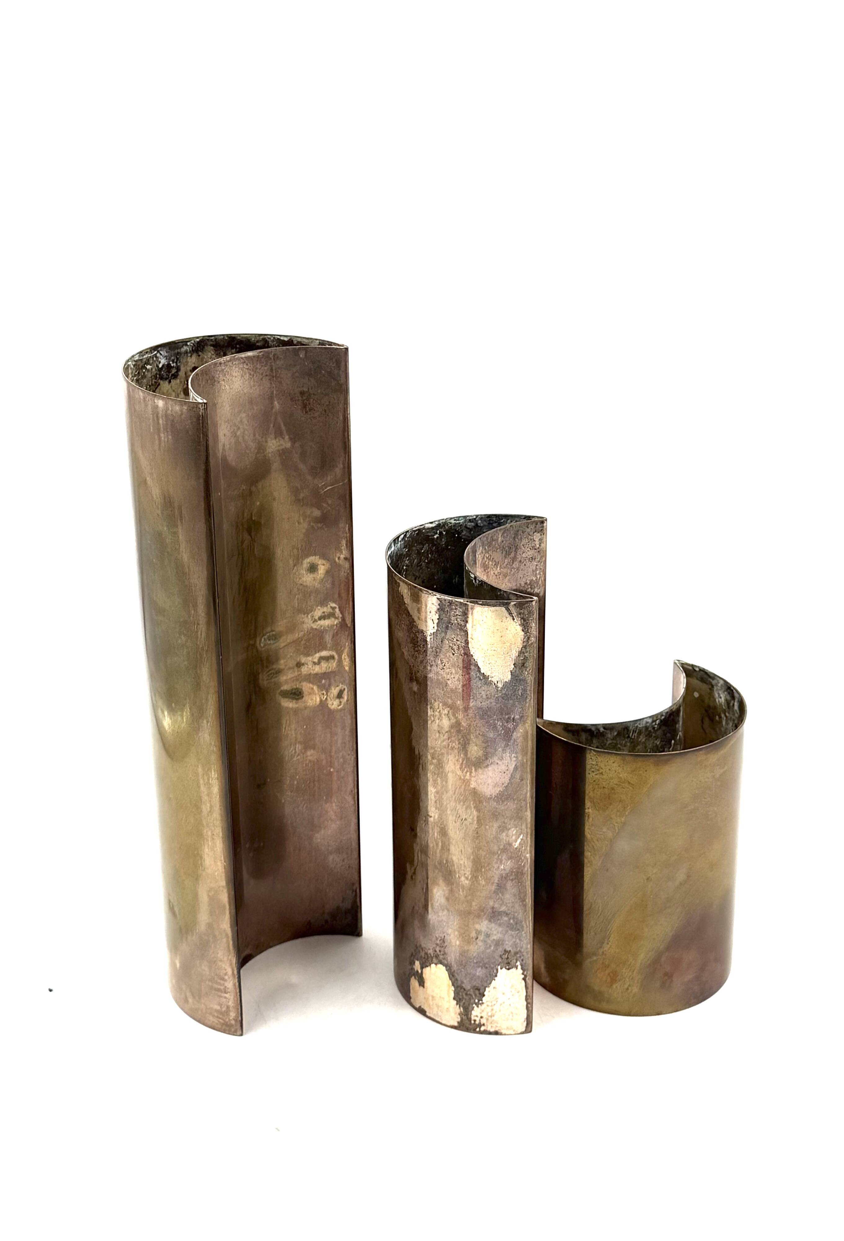 Mid-century set of 3 silver-plated vases, GiBi Italy 1970s