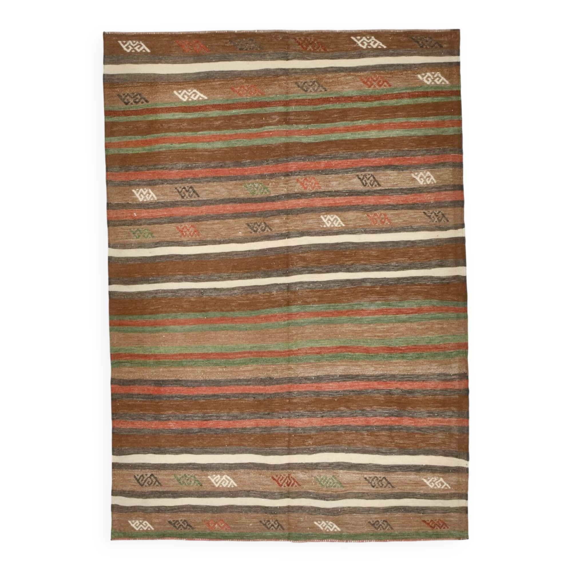 5x7 Faded Brown Antique Kilim Rug, 136x195Cm Handknotted Wool Carpet