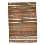 5x7 Faded Brown Antique Kilim Rug, 136x195Cm Handknotted Wool Carpet