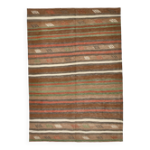5x7 Faded Brown Antique Kilim Rug, 136x195Cm Handknotted Wool Carpet