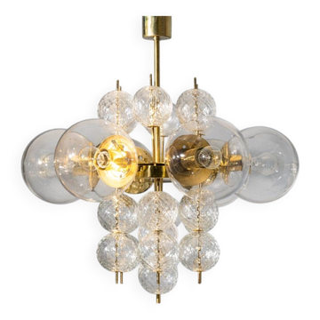 Chandelier en laiton et en verre du milieu du siècle, Europe, années 1960