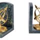 Nautical Brass & Marble Sundial Bookends, Set of 2
