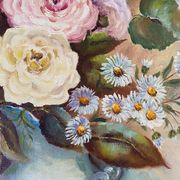 Oil painting bouquet of flowers in a vase.
