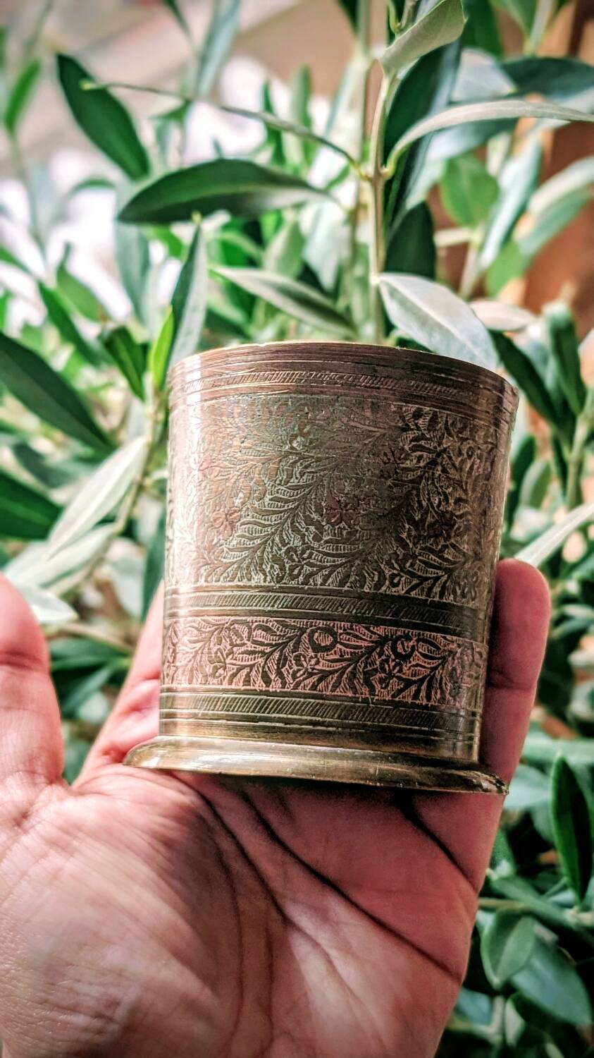 Hand-chiseled brass goblet – vintage Indian craftsmanship
