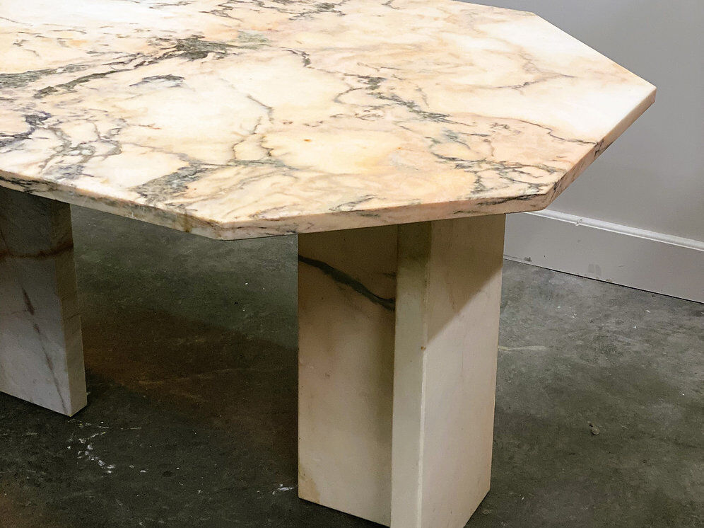 Blush pink octagonal Italian marble dining table 1970s - Italian stone dining table