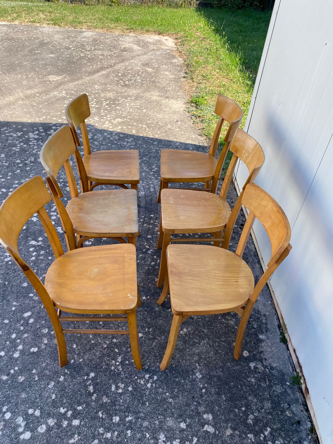 Set of 6 mismatched yellow bistro chairs