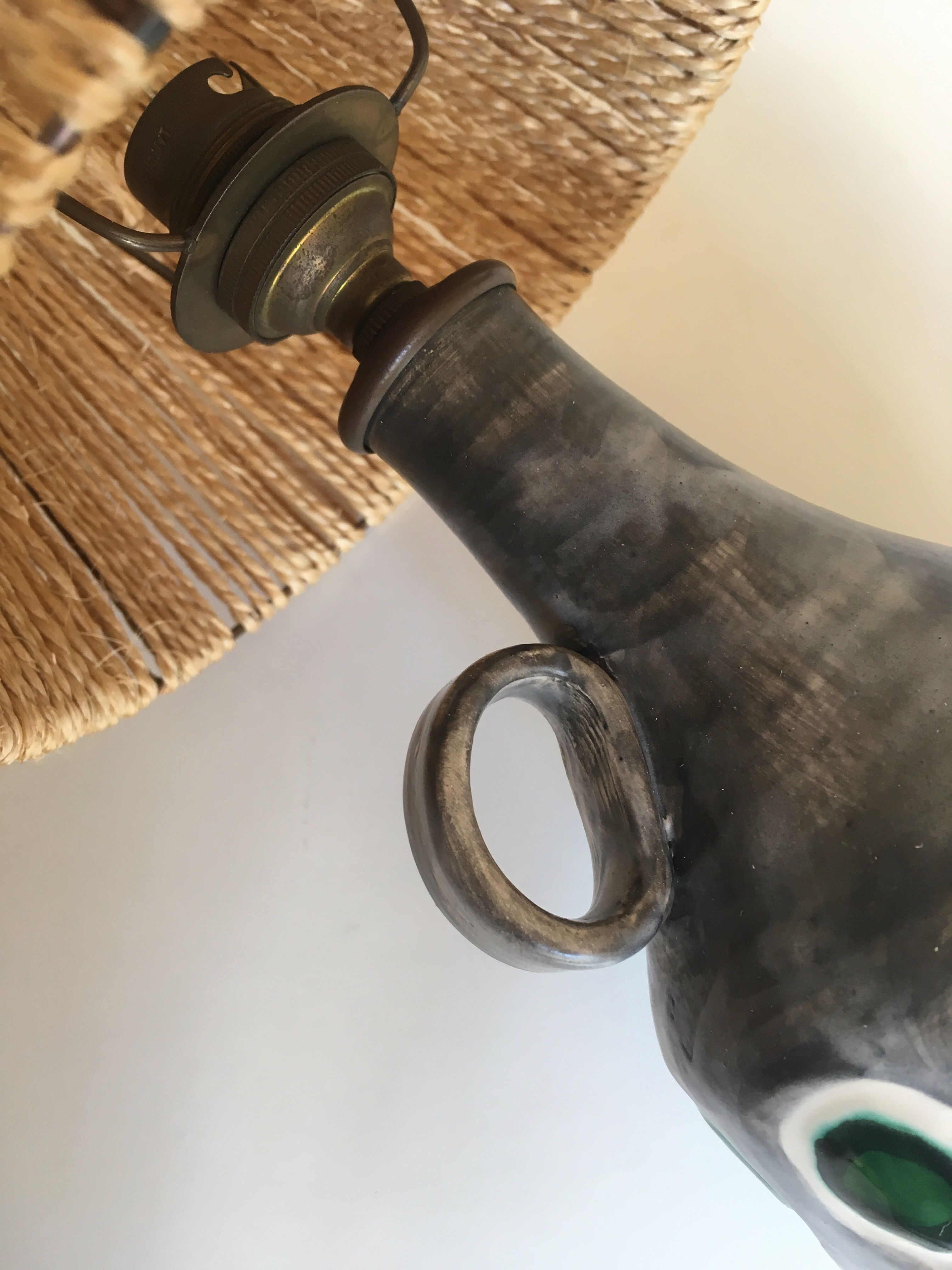 Ceramic lamp 1960 rope lampshade