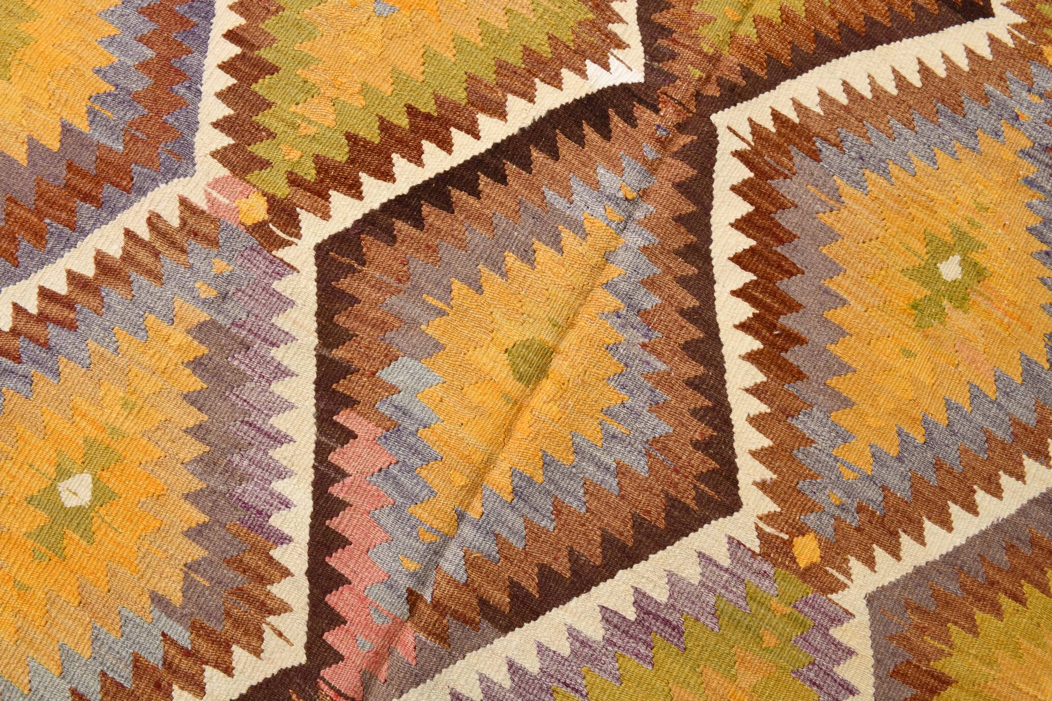 Fade Yellow Long Wide  Vintage Kilim Rug,Geometric Tribal Design,152x296 Cm