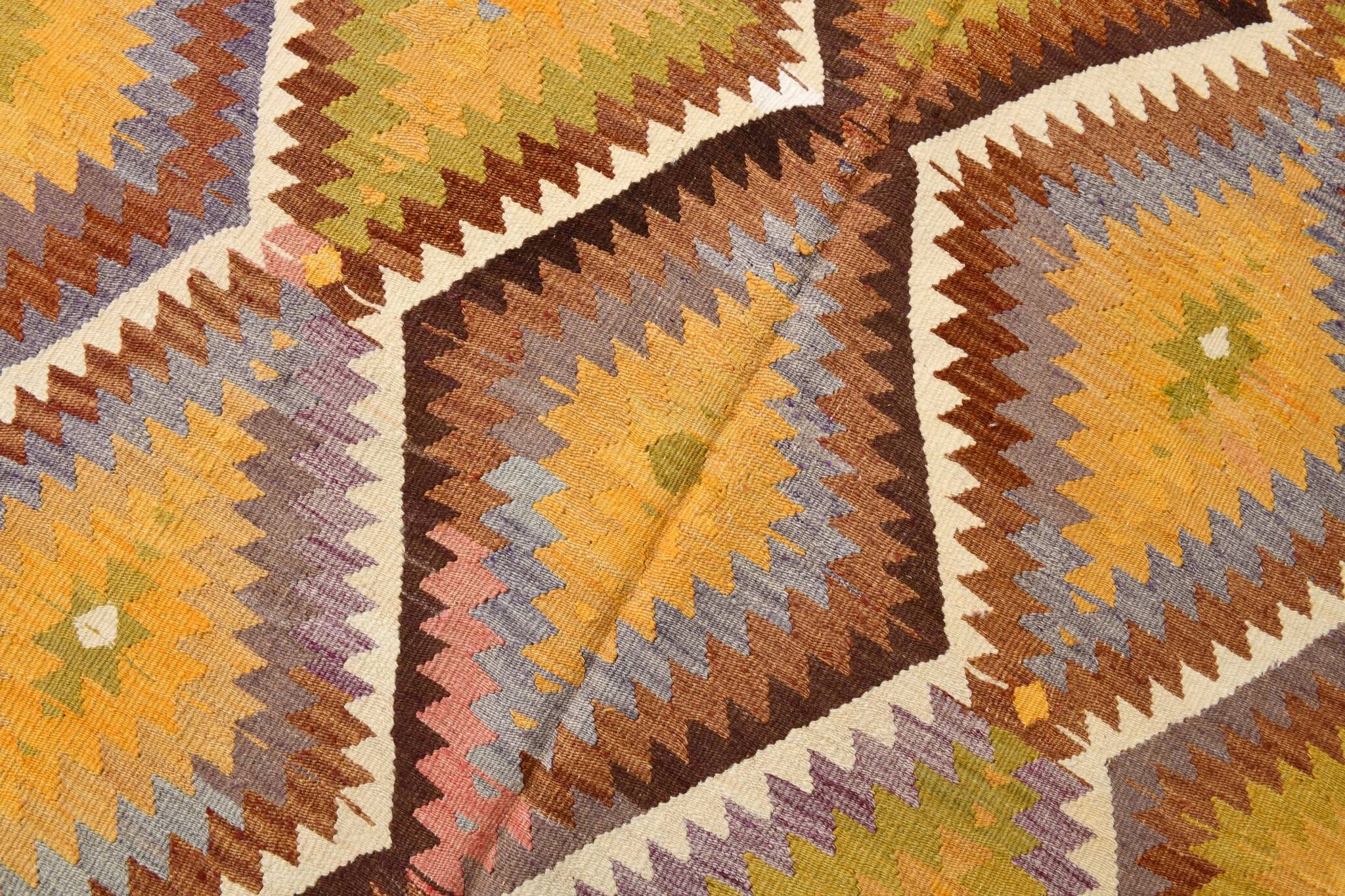 Fade Yellow Long Wide  Vintage Kilim Rug,Geometric Tribal Design,152x296 Cm