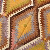Fade Yellow Long Wide  Vintage Kilim Rug,Geometric Tribal Design,152x296 Cm