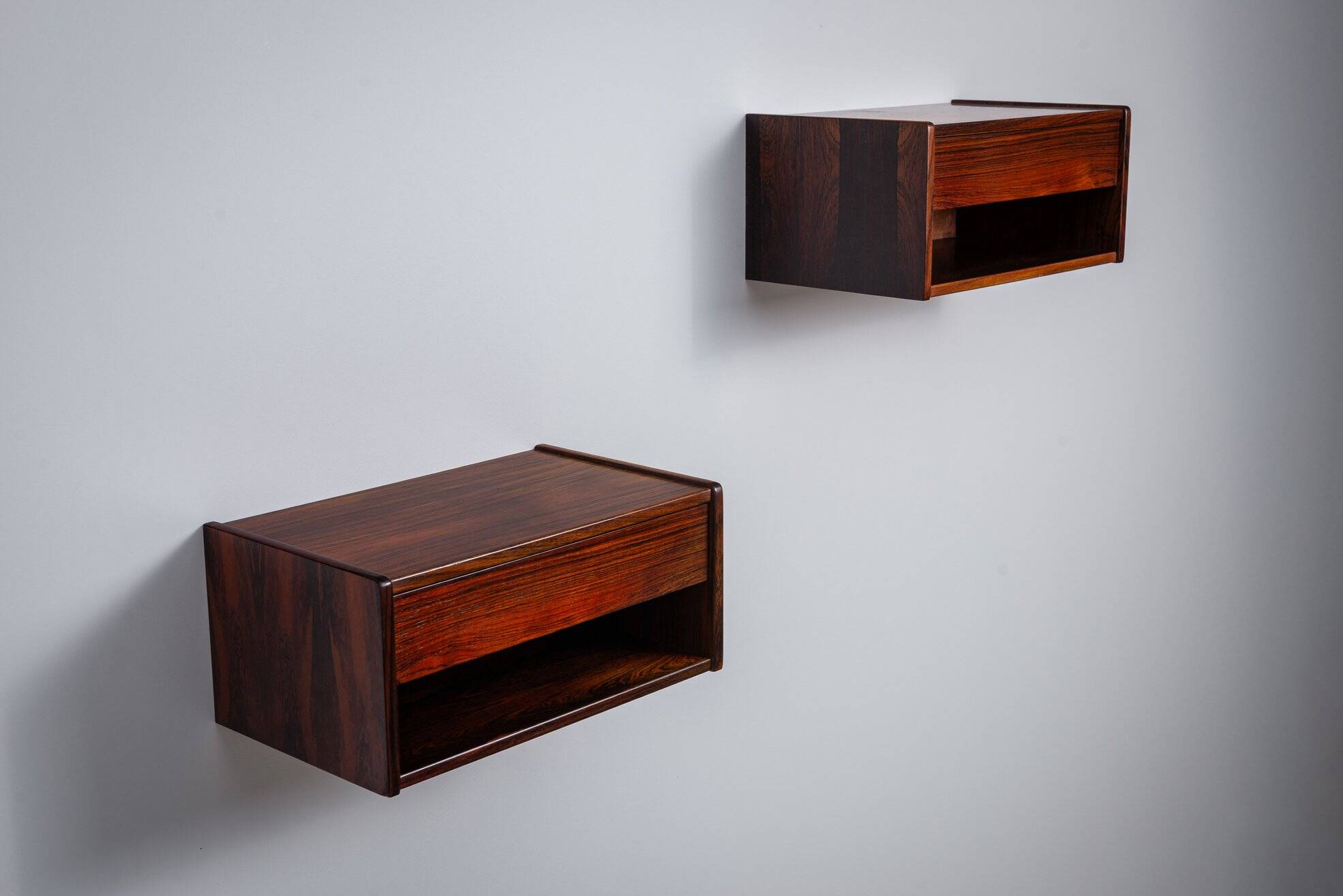 Pair of Scandinavian floating nightstands in rosewood Denmark 1960