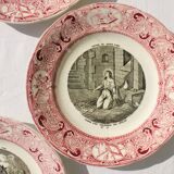 Set of 3 talking plates Jeanne d'Arc, Opaque porcelain of Gien