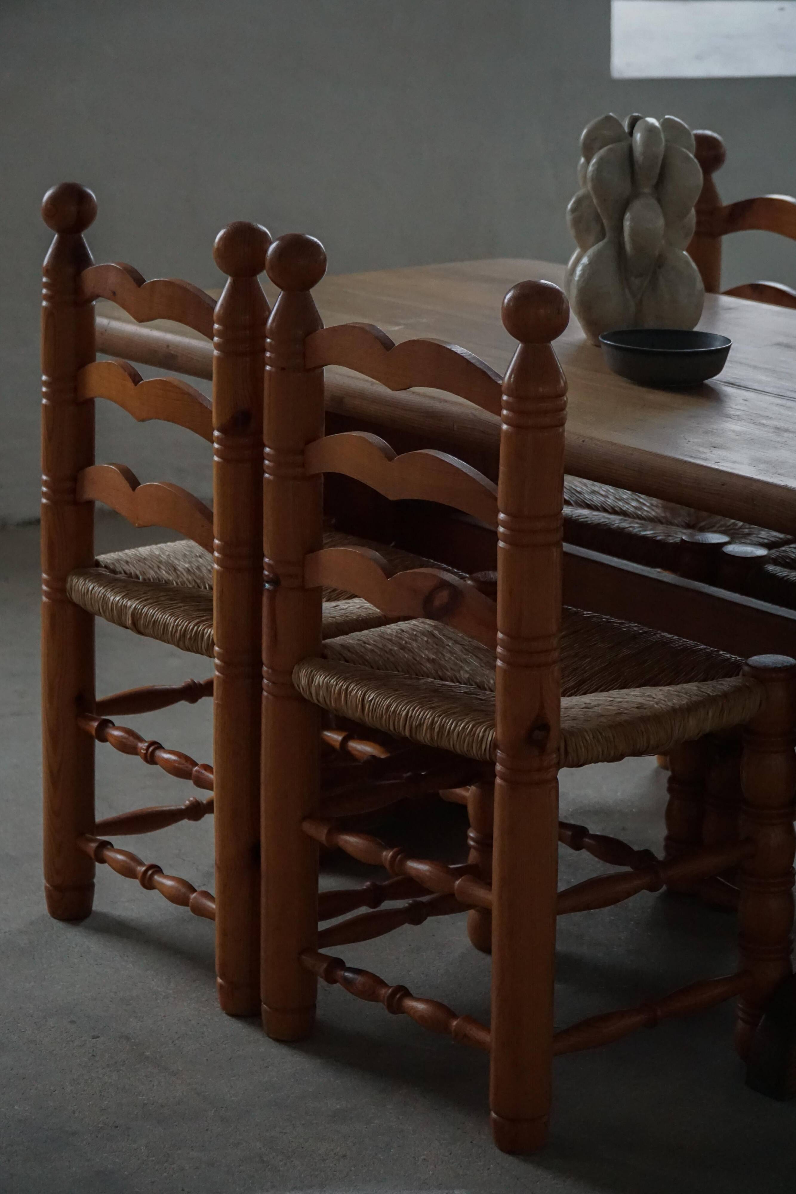 Set of 6 modern French brutalist chairs, in the style of Charles Dudouyt, made in the 1960s.