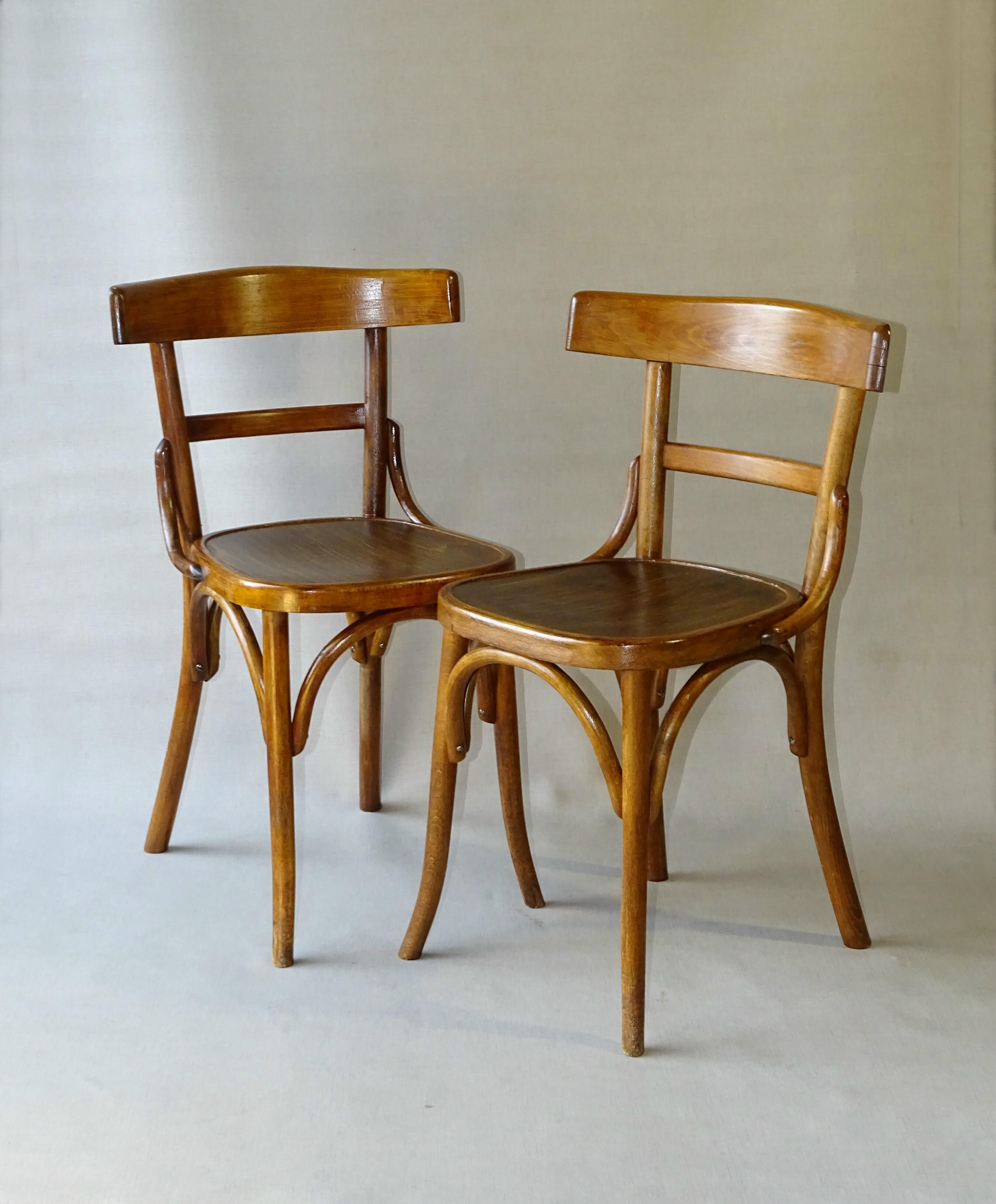 2 chaises bistrot par Fischel 1930 assises bois
