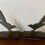 Pair of Swallow Bookends Bronze with Green Patina Art Deco / Herzic