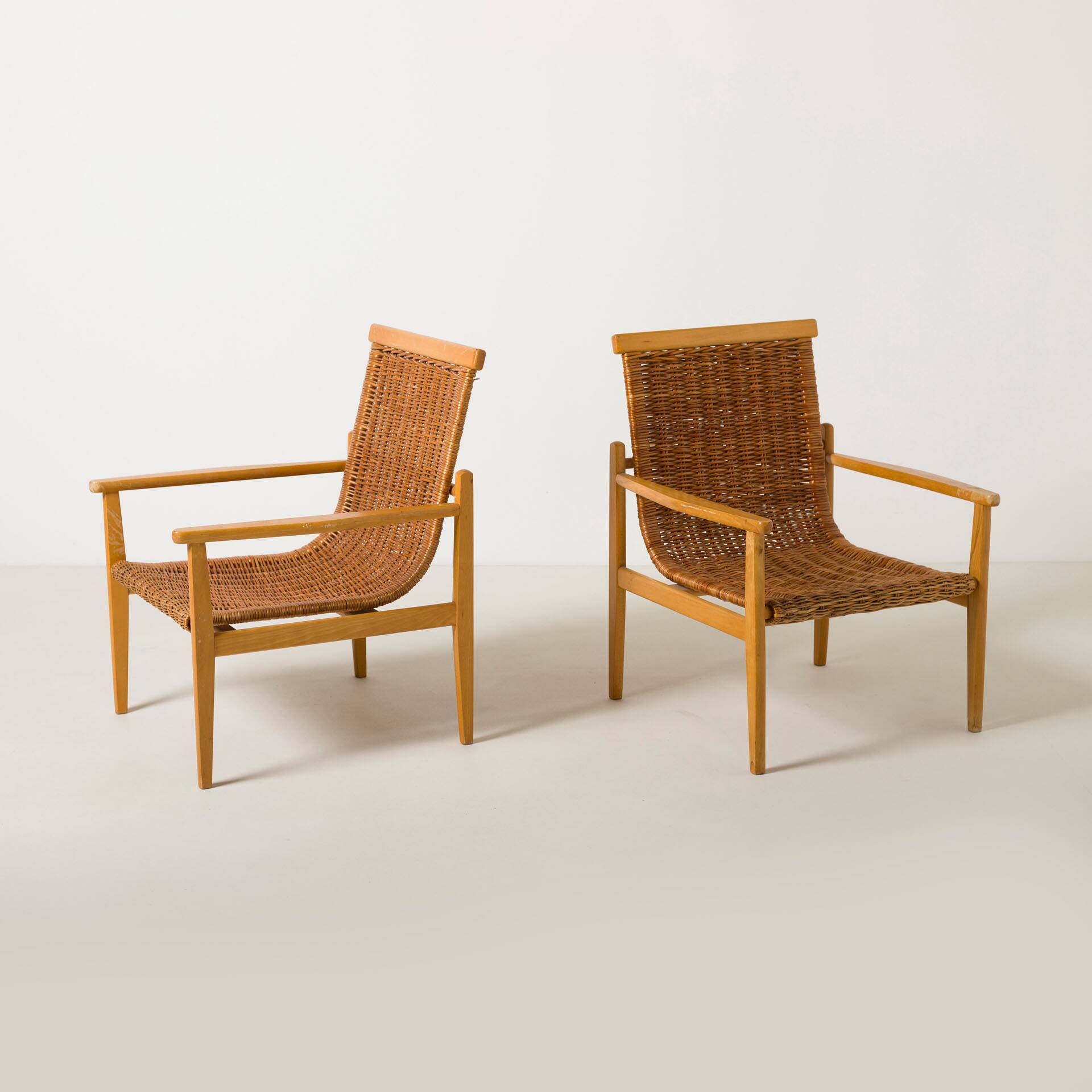 Pair of wicker lounge chairs from uluv, czechoslovakia, 1960s