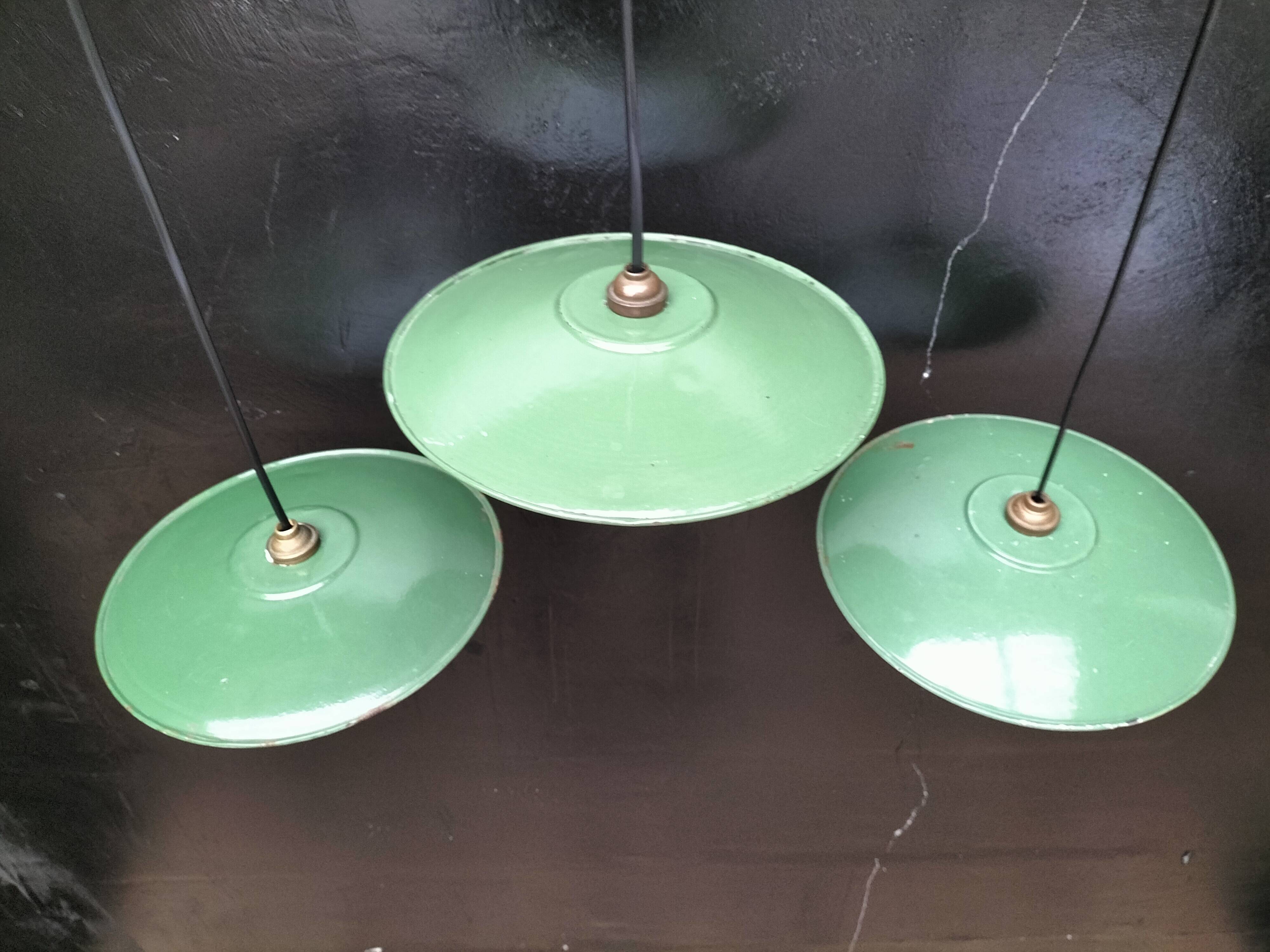 Enameled sheet metal pendant lights