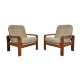 Paire de fauteuils vintage scandinave teck massif 1970s