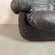Large Set of Italian Space Age Black Leather Lounge Chairs with Brass