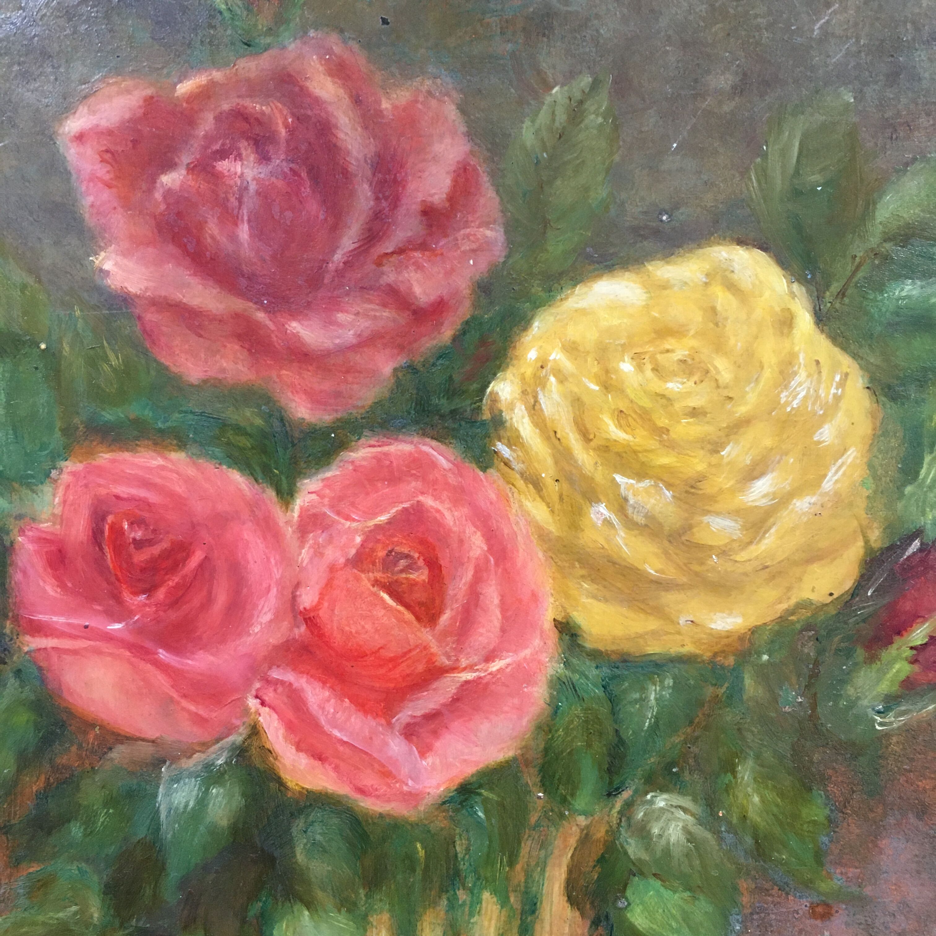 Bouquet of roses and poodle painting