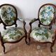 Pair armchairs Louis Philippe solid floral mahogany