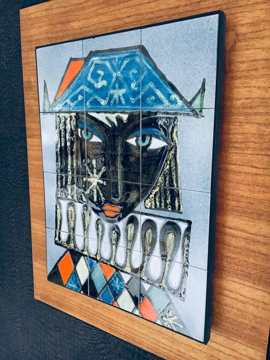 Vintage Italian Ceramic Art Blue Harlequin Tile Panel, 1960s