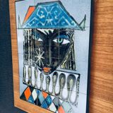 Vintage Italian Ceramic Art Blue Harlequin Tile Panel, 1960s