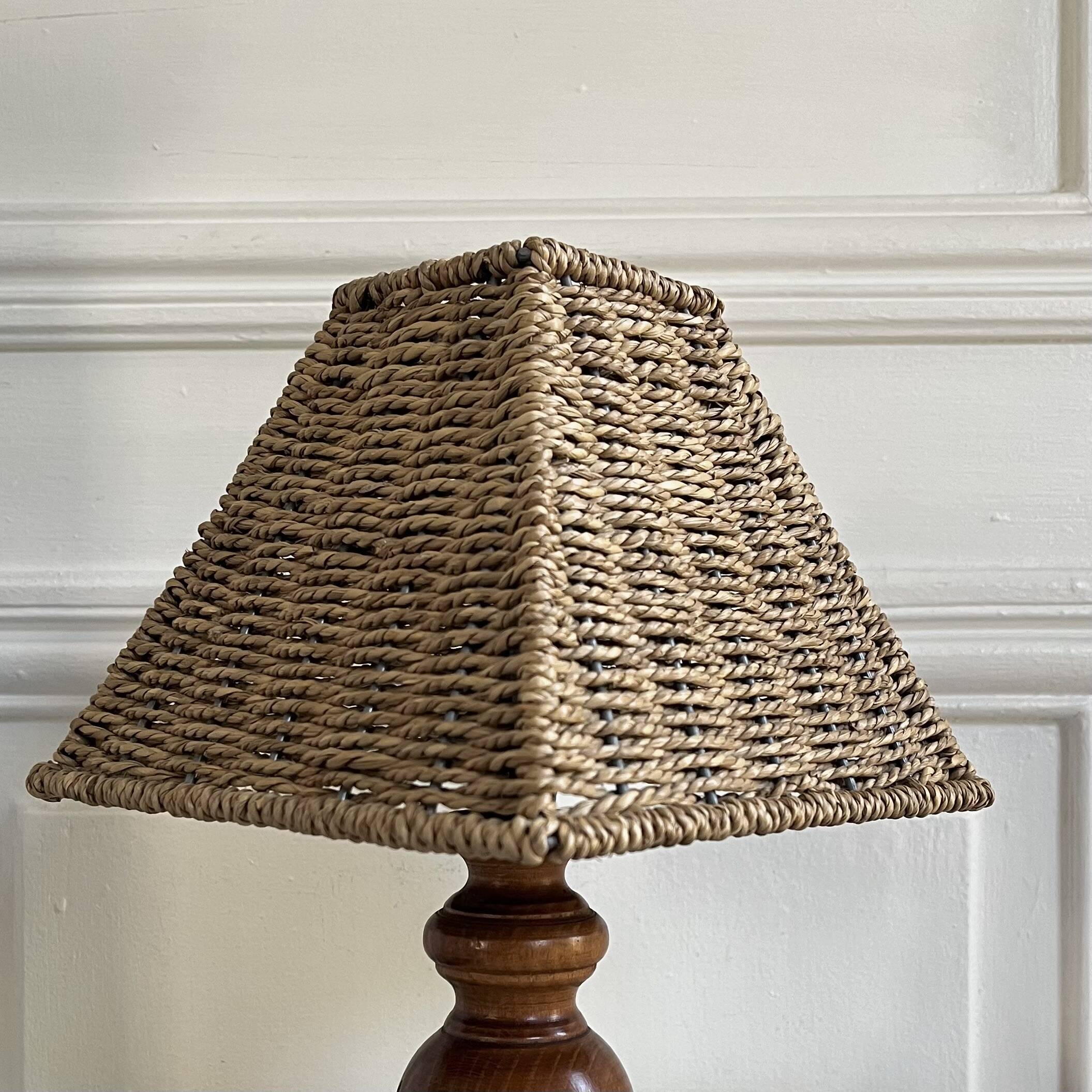 Wooden lamp, rope shade, 70s