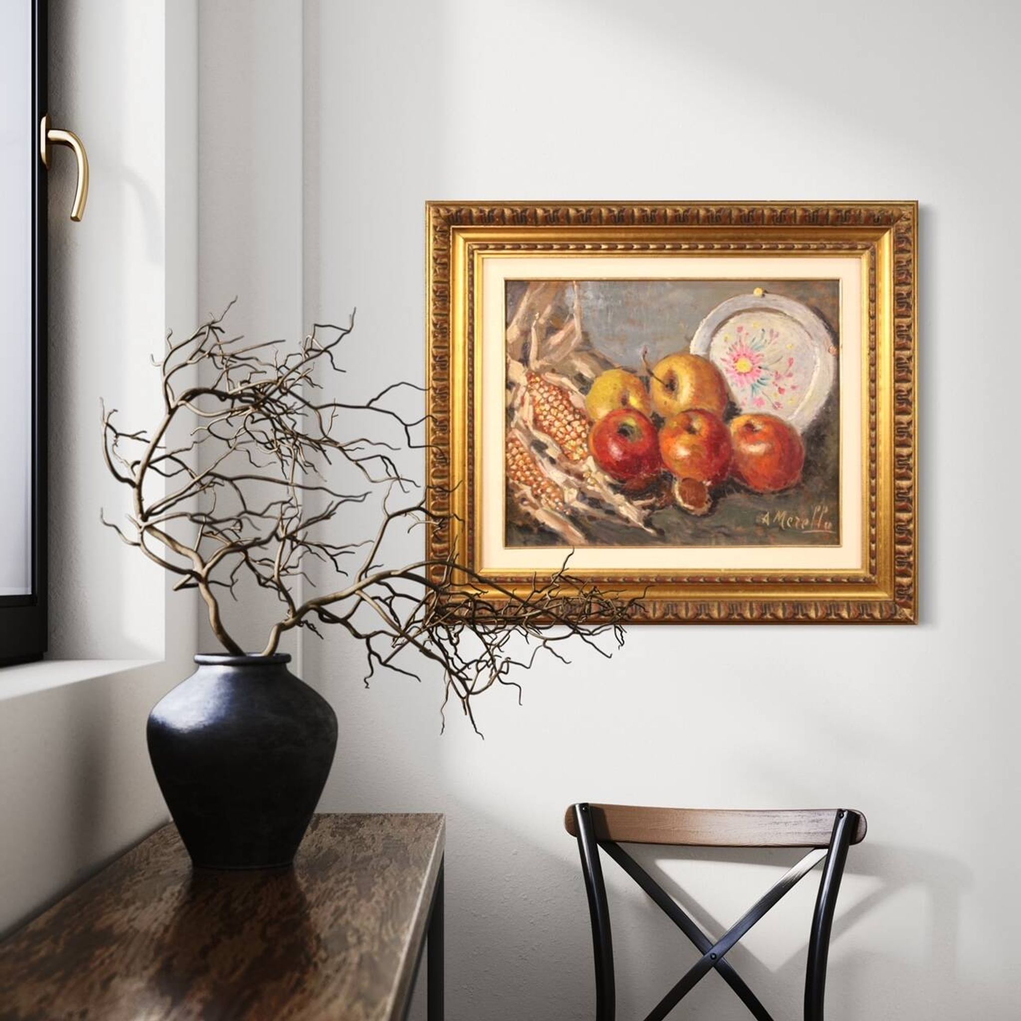 Tableau italien nature morte signé A. Merello du 20ème siècle