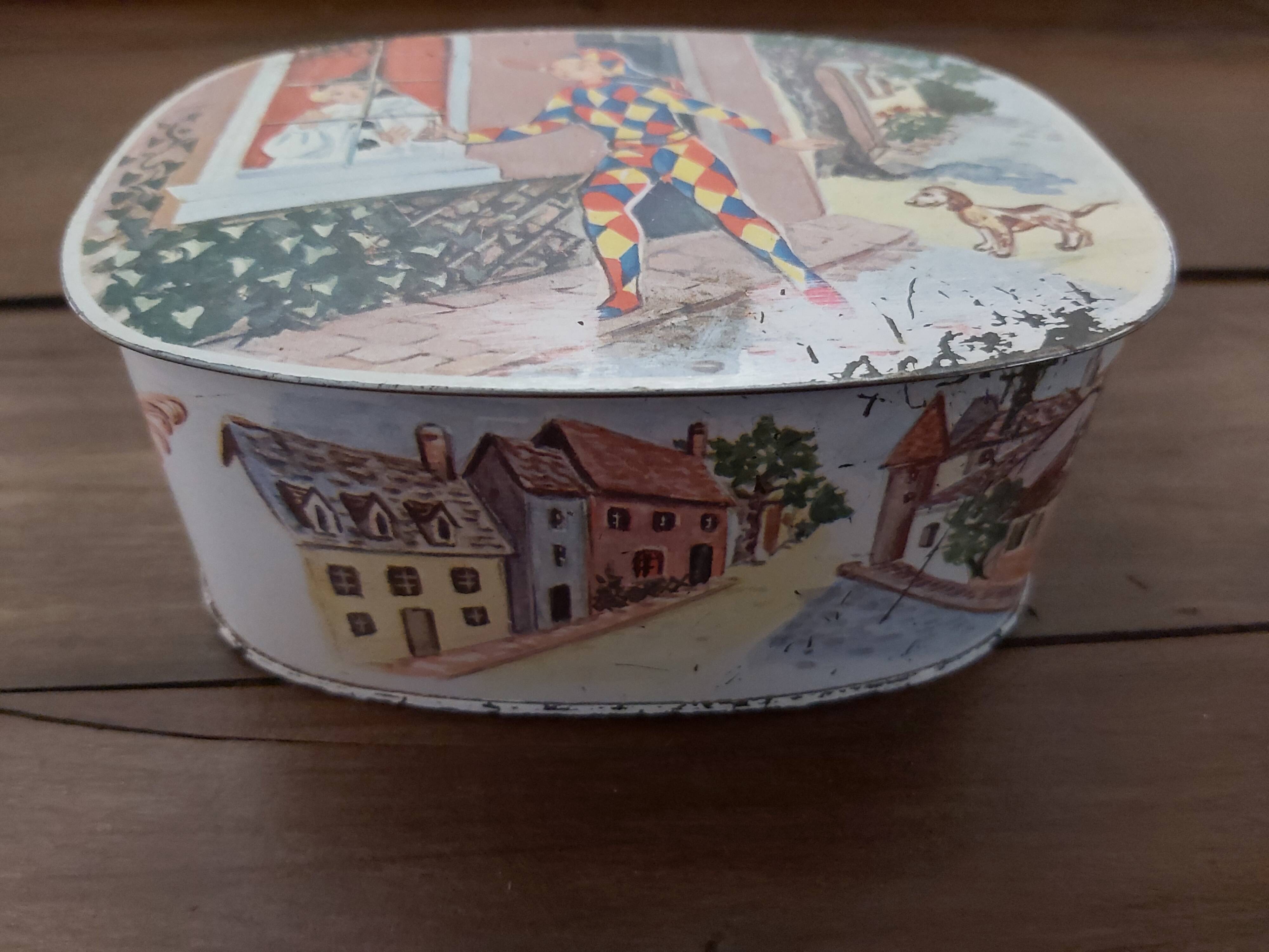 Antique metal box Columbine and Harlequin