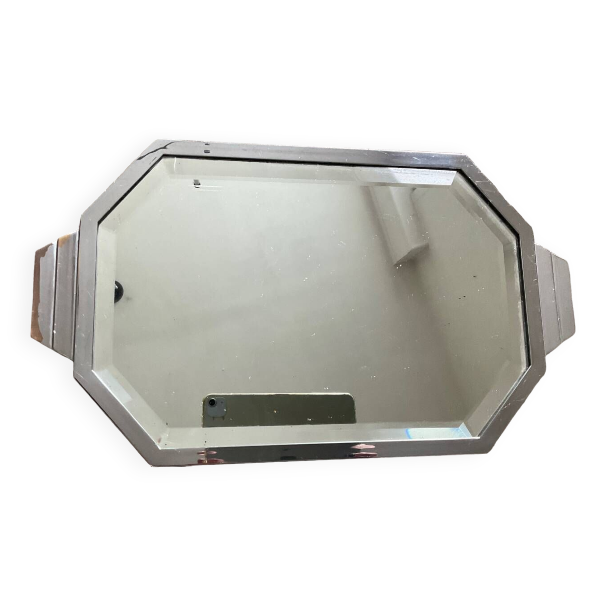Plateau Art Déco miroir biseauté et laiton argenté
