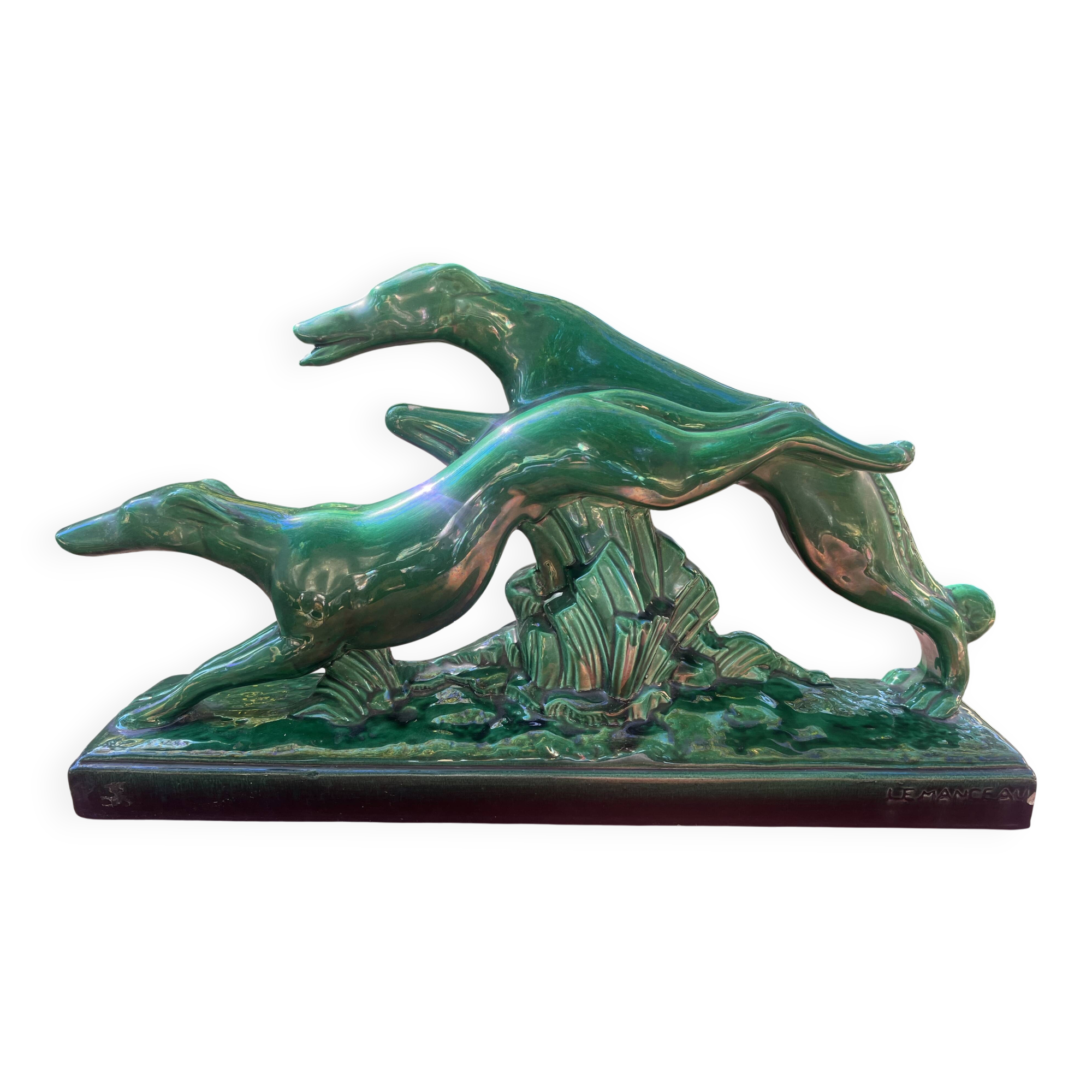 Art Deco sculpture by Charles Lemanceau, Two Greyhounds, Saint Radegonde.