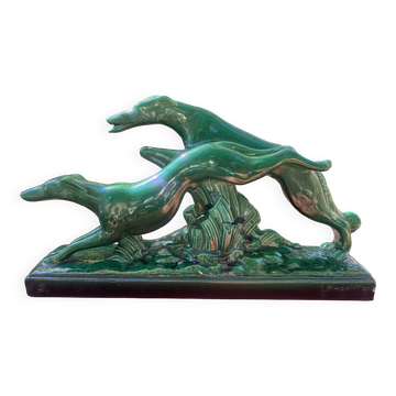 Sculture Art déco Charles Lemanceau Deux levriers Sainte Radegonde