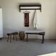 Antique wooden wall shelf with a turned gallery and 5 hooks L120 H40 D18