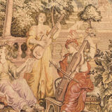 Large Aubusson-style wall tapestry with a musical scene.