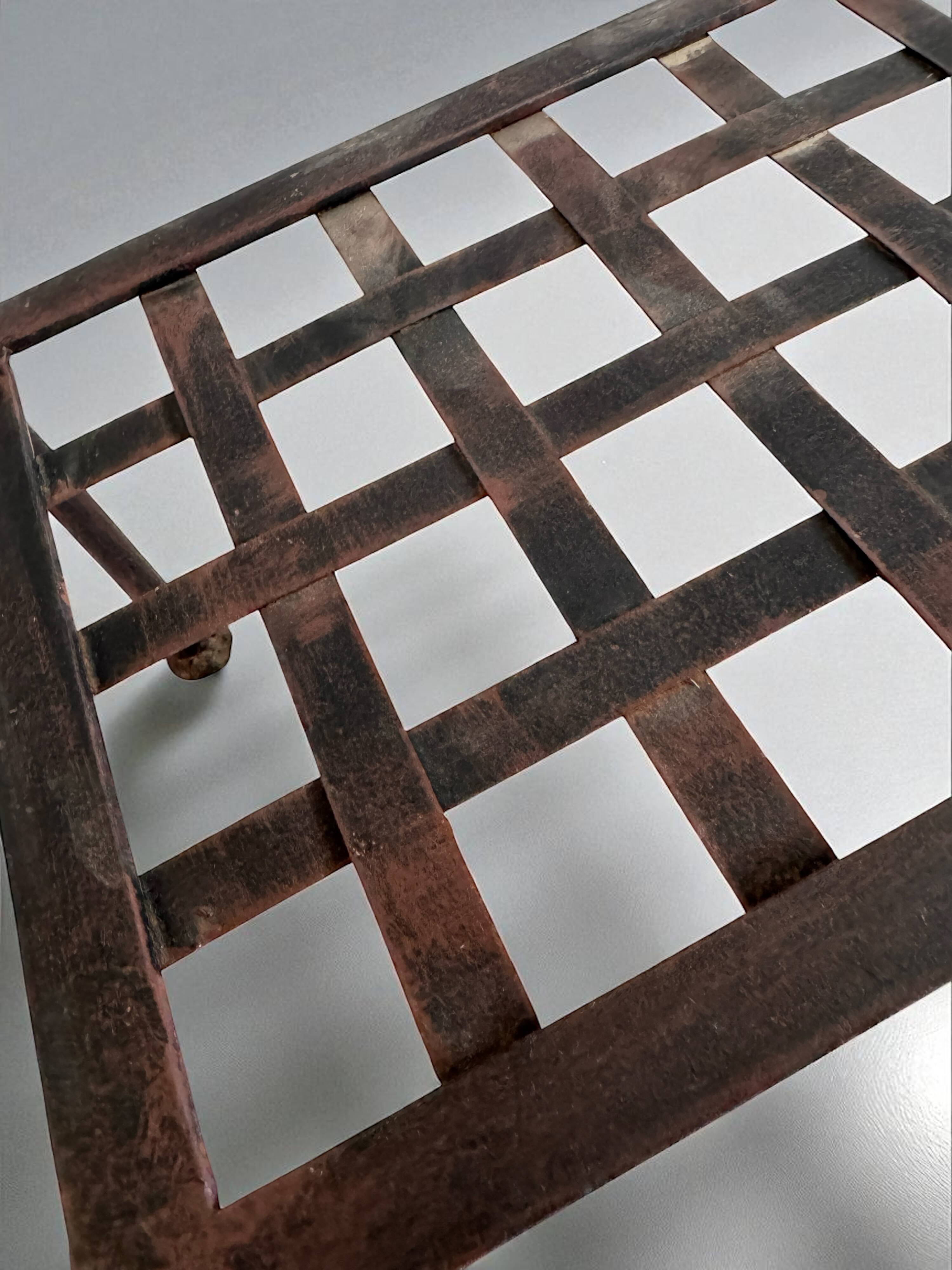 Console en fer forgé et verre, étagère treillis – vintage 70/80