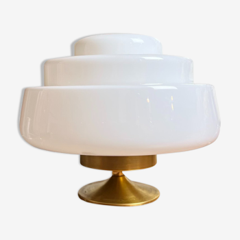 Table lamp large globe white opaline glass type Skyscraper vintage