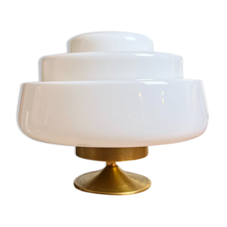 Table lamp large globe white opaline glass type Skyscraper vintage