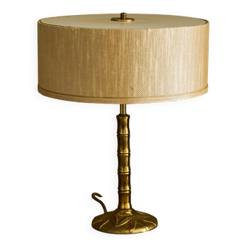 Lampe de table "Faux Bambou" en laiton patiné années 1960