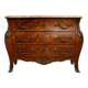 Commode galbée style Louis XV marquetée – Plateau marbre – Bronzes dorés -