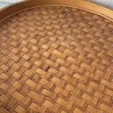 Round serving tray in vintage bamboo