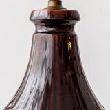 Chocolate glazed ceramic table lamp from Manises, Spain, 1960s with a new silk shade.