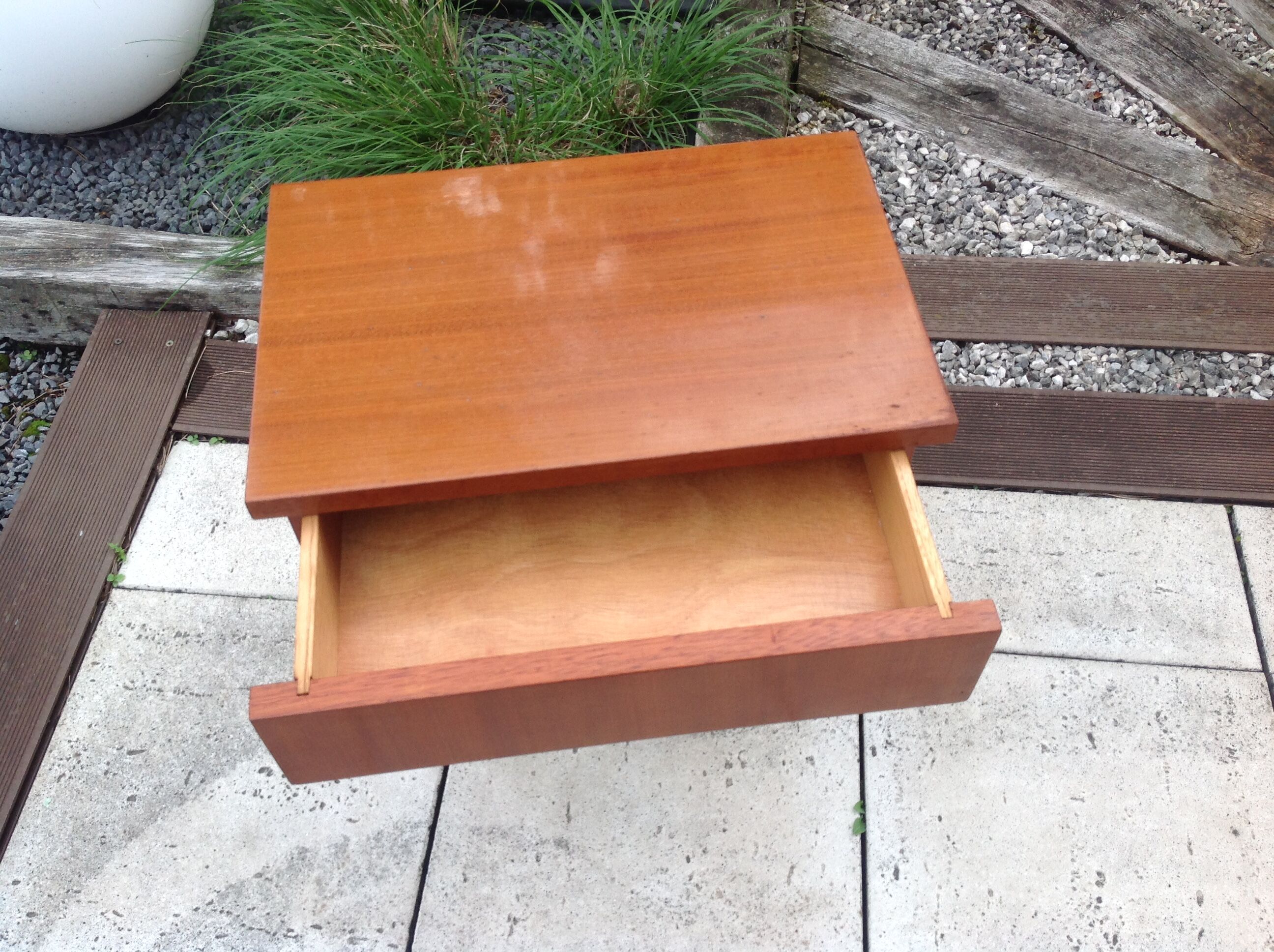 Varnished wooden bedside table Scandinavian style / vintage 60s-70s