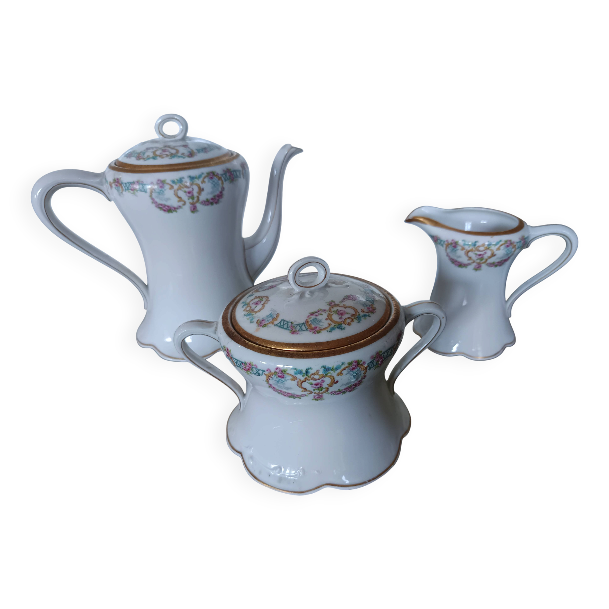 Limoges porcelain service – Lewis Straus & Sons – gold floral decoration