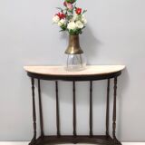 Neoclassical Style Turned Beech Console Table with a Demilune Marble Top, Italy